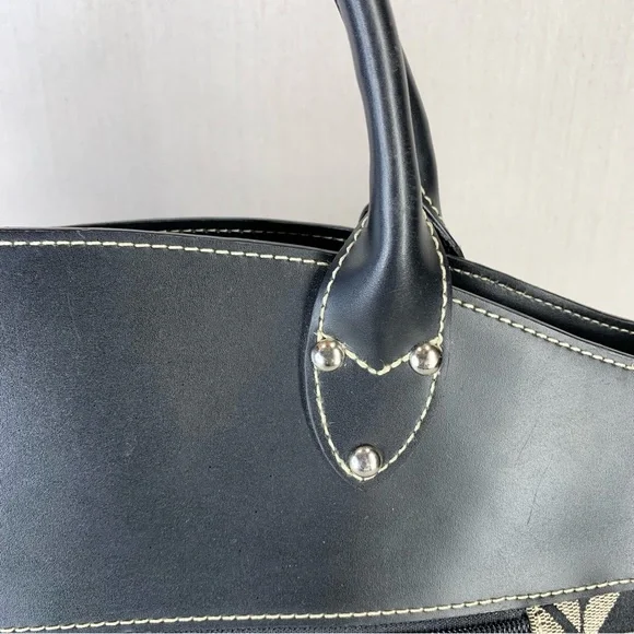 Maxx New‎ York Black Faux Leather and Geometric Print Fabric Travel/Tote Bag - Picture 6 of 13